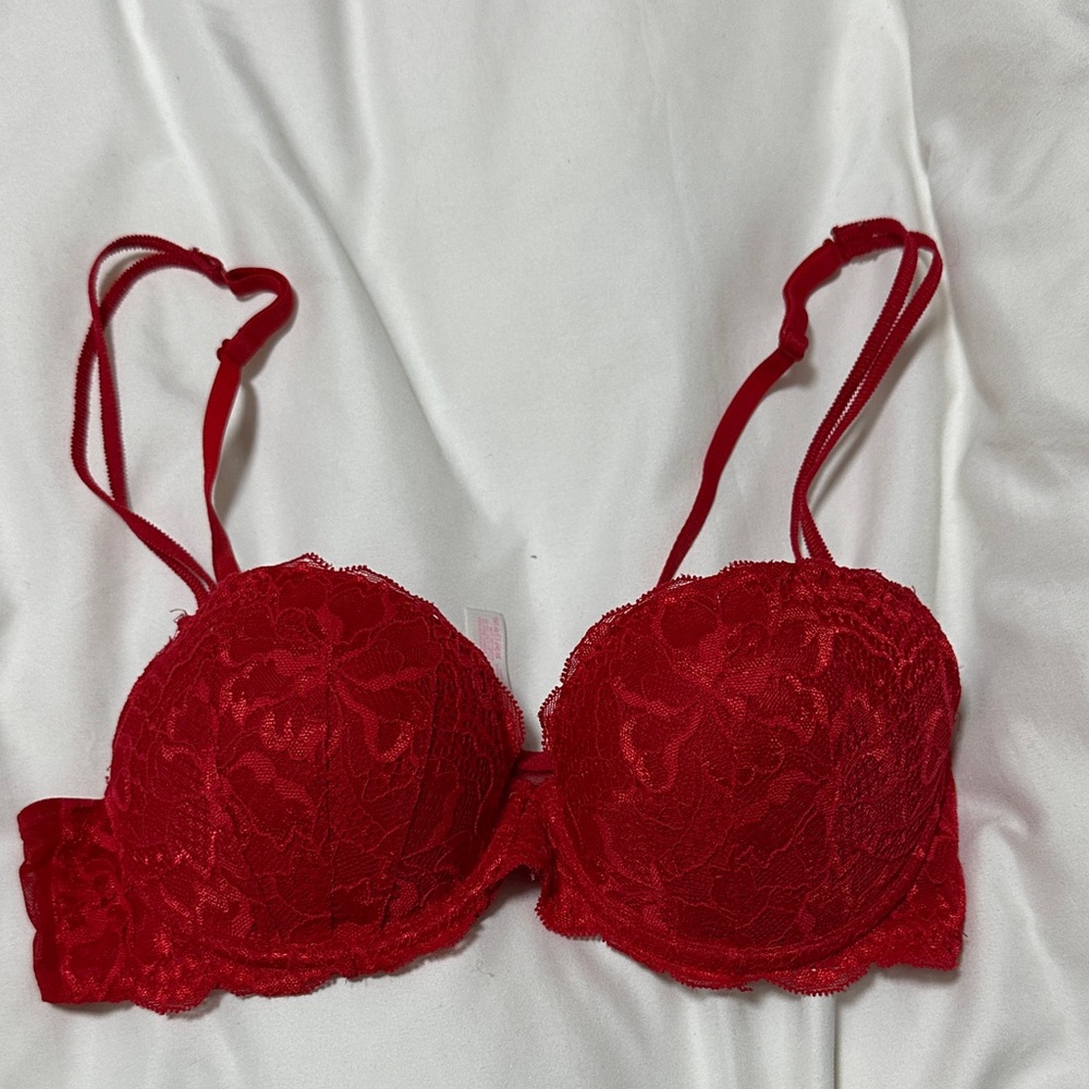 PINK Vibrant Red Lace Bra slight push up